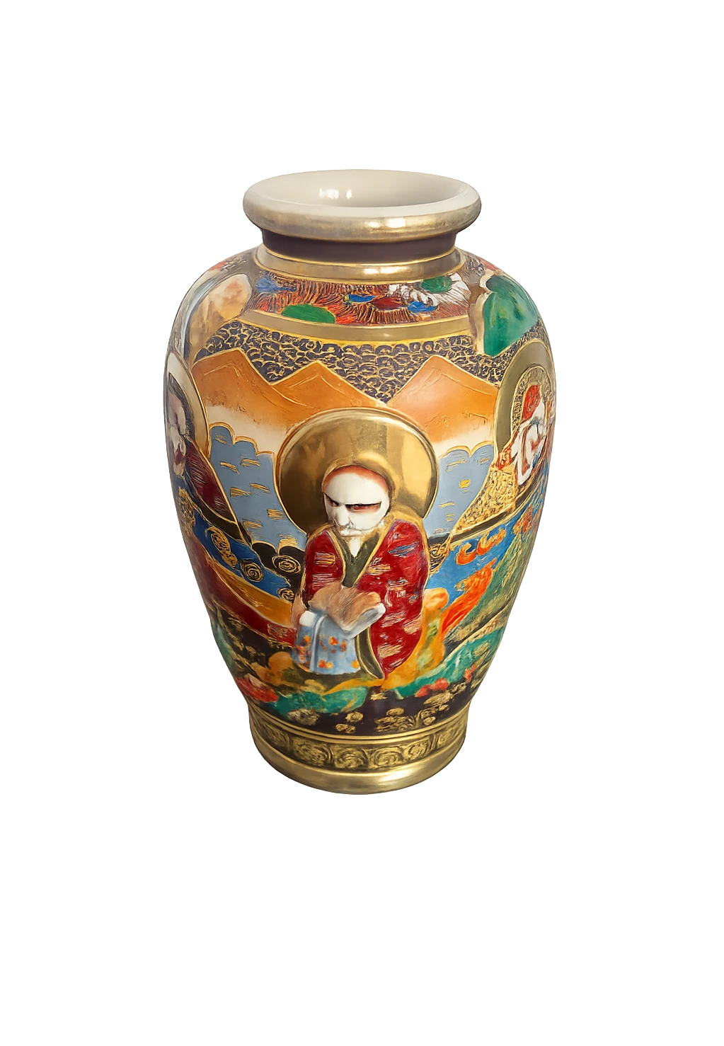 Japonská váza Satsuma s dekorom Kannon a rakanov